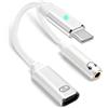 HAUXGOGO Adattatore USB-C 2 in 1, Ricarica Rapida PD da 100W e Convertitore Audio da 3,5 mm, Controllo in linea, Streaming live, Giochi e Token USB Supportati - Bianco