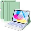 MoKo Custodia con Tastiera Multi-touch per iPad (A16) 11a Gen 11 Pollici 2025, Custodia per iPad 10a Gen 10,9 Pollici con Portapenne, Tastiera Bluetooth Staccabile Retroilluminata a 7 Colori, Verde