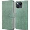 Leacckl Cover per iPhone 13 / iPhone 14, Custodia a portafoglio in Pelle PU Premium [Magnetica a Scatto] [Funzione Stand] per iPhone 13 / iPhone 14, Verde