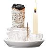 ZONSUSE Bruciatore di Incenso Colonna Classica 4 in 1 in Ceramica con Supporto Candela, per Bastoncini, Coni, Palo Santo e Salvia, Elegante Decorazione Casa Stile Europeo (Bianco Rilievo)