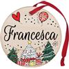 Corredino Neonato Pallina di Natale Personalizzata con Nome Francesca, Decorazione Natalizia in legno 100% Italiana, cerchietto albero natale da 8 cm (legno, Francesca)