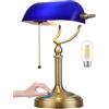 Newrays Lampada da scrivania da banchiere in vetro blu,dimmerabile continuo