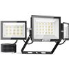 Lightasea Faro LED da 200 W, 20.000 lm, proiettore per esterni con 3 teste regolabili, 6500 K, impermeabile IP66, per patio, veranda, giardino e garage