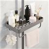 prota Mensola Doccia Senza Foratura, Portasapone Doccia in Alluminio con 2 Ganci, Grande Portaoggetti Doccia, Porta Sapone per Doccia per Barre Doccia Rotonde con Diametro da 18 mm a 25 mm, Accessori Bagno