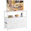 DUMOS Comò, Trucioli in Legno, Acciaio, Pannello Frontale in Tessuto, Cassetti 5 TV Bianco, 100T x 30B x 81H cm (5 Schubladen)