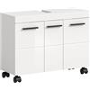 xonox.home Mobile sottolavabo Nova su ruote, 80 x 58 x 30 cm, bianco lucido, grande armadio da bagno con 3 ante, 3 ripiani e 6 scomparti, molto spazio su ruote, elegante e particolarmente facile da