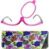 Mini Brille Occhiali make up viola con monolente mobile e custodia floreale, +2,5