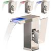 GBKDQQ Rubinetto per bagno con luci a LED, colore nero, rubinetto a cascata, rubinetto per lavandino, rubinetto per acqua calda e fredda, moderno miscelatore monocomando per bagno (tubi da 60 cm inclusi)