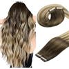 DOORES Extension Capelli Veri Biadesivo, Ombreggiatura dal Castano Noce al Castano Cenere e al Biondo Candido 50cm 20 pollice 100g 40pcs, Tape in Remy Capelli Lisci