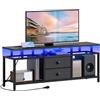YATINEY Mobile Porta TV con Stazione di Ricarica e Striscia LED, Consolle Multimediale per TV fino a 45 Pollici, con Cassetti e Ripiani, Design Sospeso, per Soggiorno, Nero XDS03CDBB