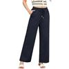 Enmain Pantaloni Lino Donna Estivi Leggeri Larghi Pantaloni Elastici a Vita Alta con Tasche per Spiaggia e Tempo Libero Blu Scuro 3XL