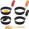 GYSRXS 4 Stampi per Uova al Piatto 7,5CM, Anello per Uova in Acciaio Inox, con Manico Pieghevole e Spazzola per Pancake per Uova al Piatto, Frittelle, Uova in Camicia, Pane di Carne, Nero