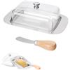 HMIEPRS Porta Burro con Coperchio, Portaburro in Acciaio Inossidabile con Coltello, Vassoio Porta Formaggio da Frigorifero per Burro, Contenitore Portaburro per Cucina Ristorante Torte Dessert Frutti