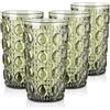 Joeyan 40cl Verde Bicchieri da Acqua in Vetro con Gemme Rilievo, Set di 4 | Tumbler alto Colorati, Design Moderno, Per Whisky, Cocktail, Birra, Succo, Tè, Vino e Bibite, Lavabile in Lavastoviglie