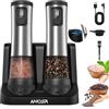 AMOSA Set Macina Sale e Pepe Elettrico, 2 velocità regolabili, 5 Livelli di Grana Regolabile Esterna, Display Batteria & Base Ricaricabile, Saliera e Pepiera Automatico In Acciaio Inossidabile con LED