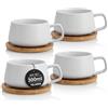 TELANKS Set da 4 pezzi di tazze da cappuccino con piattini, tazze da caffè in ceramica da 320 ml, grandi tazze da cappuccino per gli amanti del caffè, cappuccino, latte, americano e tè, Bianco