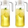 WIYETY 2 brocca per acqua trasparente con coperchio: 1,1 litri trasparente con coperchio, bottiglia per acqua in acrilico, brocca per tè freddo in plastica con manico, caraffa, per vino, caffè, acqua