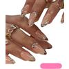 Fonyiunce 24 Pezzi Press on Nails 12 Taglie, French Short Almond con Design Perla e Linee Irregolari Copertura Completa per Donne e Ragazze (Francese Oro)