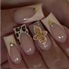 Xanthelle Press On Nails, 24 pezzi Medium Square French Tip Unghie adesive, Unghie finte con stampa leopardata, design floreale 3D e stelle, unghie gel morbide donne