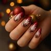 Viugex 24 pezzi Natale Unghie finte medie mandorla, rosso francese unghie finte, fiocco di neve e agrifoglio acrilico copertura completa stampa on Nails, punte per unghie artificiali per donne e