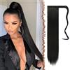FESHFEN Coda Capelli Extensions - Lunga Lisci Posticci Ponytail Extension Nero Sintetici Finta Coda di Cavallo Capelli Estensione per Donna 60cm