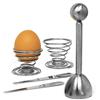 Joeji's Kitchen Taglia Uovo sodo in Acciaio inox Affettatrice per uova Set di 5 pezzi porta uova alla coque Cucchiai e tazze Multiuso per cottura uovo alla coque Piatti gourmet Colazioni semplici