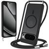 Yoedge Magnetica Cover per Google Pixel 10 Pro con Cordino, Compatibile con MagSafe, Custodia Traslucida Opaca Hard PC Sottile TPU Antiurto Protettiva Case con Corda Collana Tracolla Laccio, Nero