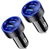 Thlevel Caricabatterie Auto USB 36W 6A Doppia Porta QC3.0 Ricarica Rapida Caricatore con Voltmetro Colorato e Interruttore Compatibile con iPhone 12/11 Pro/Max/8 Galaxy S21/20/10/9 (2 Pezzi)