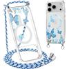 Xylota Magnetica Cover con Cordino per iPhone 17 Pro Max 6,9 Compatibile con MagSafe, Aesthetic Motivo Trasparente Custodia, Protettiva Case con Laccio Tracolla per iPhone 17 Pro Max, butterfly 01