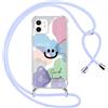Foonary Trasparente Cover con Cordino per iPhone 12 mini Fiori, Custodia con Laccio Collana Tracolla Aesthetic Sorridente Disegni Antiurto Bumper Protettiva Corda Case per iPhone 12 Mini 5,4, Mucca