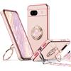 XYZ Cover per Google Pixel 8A con Supporto, Custodia con Doppio Anello a Forma di Cuore con Cordino per Ragazze e Donne, Cover Protettiva di Lusso per Pixel 8A, Rosa