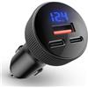 GemCoo 108W Caricabatteria Auto USB C con Voltmetro LED, [Doppia PD+QC3.0] Accendisigari Adattatore, 3-Porte Accendisigari USB DC12-24V, con iOS, Android, Samsung, Tablet e Tutti gli Smartphone
