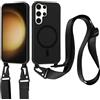Jrkvniv Cover per Samsung Galaxy S23 Ultra con Cordino [Compatibile con MagSafe ] Custodia con Regolabile Laccio Collana Tracolla, Ultra Sottile Silicone AntiGraffio Case per Samsung S23 Ultra, Nero