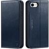 SHIELDON Cover per iPhone SE 2020, Custodia per iPhone 8 iPhone 7, Portafoglio Vera Pelle Slot Schede, Cover Cavalletto Stile Libro Chiusura Magnetica per iPhone SE2/8/7 - Blu Scuro Retrò