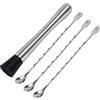 Newellsail Pestello da Cocktail e Cucchiaio da Cocktail in Acciaio Inox, 21cm Martello per Ghiaccio Tritato e 26cm Cucchiai per Miscelare per Mojito e Bevande a Base di Frutta (Set di 4)