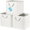 OrganiHaus Set di 3 Cubi Scatole Portaoggetti 30x30, Cestini Portaoggetti in Tessuto con Manici in Corda, Cubi Portaoggetti Pieghevoli per Libreria Kallax, Cestino per la Cameretta. Bianco