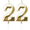 mciskin Candele dorate per 22° compleanno, 3D oro numero 22 candela per torta, decorazioni per 22° compleanno per ragazzi e ragazze, candele decorazioni dorate Torta Topper per feste Suppie
