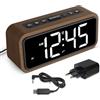 Netzu Sveglia forte per dormiente profondo, sveglia in legno con display LED, 12 suonerie di allarme, 5 luminosità regolabile, 5 volumi, manuale DST, marrone sveglia retrò per camera da letto (bianco noce)