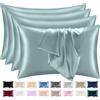 lazzaro home feel the difference Lazzaro - Confezione da 4 federe in raso di seta, ipoallergeniche, per capelli e pelle, con chiusura a busta, ultra morbide, dimensioni standard, 50 x 75 cm, colore: grigio bluastro