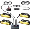 DTEANJU 4x6LED Luci Lampeggianti Ambra 12/24V 24W con 8 Modelli di Strobo | Indicatore Lampeggiante di Emergenza con Scatola di Controllo Principale IP65 Impermeabile,per Camion Furgoni Auto Trattori