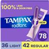 Tampax Radiant Tampons Multi Pack con treccia LeakGuard, assorbenza leggera/regolare, inodore, 26 pezzi x 3 confezioni (78 pezzi totali)