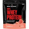 Body Attack - 100% Whey Protein, proteina in polvere extra cremosa con idrolizzato e BCAA, supporta la costruzione muscolare e le diete, per tutti gli atleti e gli sportivi - 900g (Fragola)
