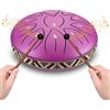 VAYOTOY Steel Tongue Drum 6 Pollici 11 Note Tamburo in Acciaio Steel Handpan Drum Strumenti Musicali, Plettri per Dita, Music Book, Carry Bag per Meditazione, Yoga, Tempio (Viola)