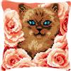 VERVACO Kit Cuscino Punto Croce GATTINO TRA LE ROSE Set Ricamo Principianti Cuscini Gobelin Decorativi ca. 40 x 40 cm Accessori Per Lavoretti Creativi DIY Casa Decor Hobby Adulti Cross Stitch