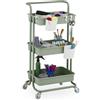 Relaxdays Carrello da Cucina con Ruote, 3 Ripiani, 2 Freni, Portaoggetti per Bagno e Ufficio, HxLxP 86x42,5x36 cm, Verde