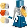 NutriChef Mandolina per Verdure 3 in 1 e Grattugia Formaggio per Cucina, Affetta Verdure con 3 Lame Intercambiabili, Base a Ventosa e Manovella con Blocco Sicurezza, Accessori Cucina, Blu