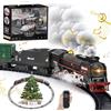 Cirmine Set Treno Elettrico Telecomandato Natalizio con 3 Uscite di Fumo, Luci e Suoni, Locomotiva e Vagoni su Binari, Telecomando, Decorazione sotto l'Albero di Natale, Regalo per Bambini dai 3 Anni in su