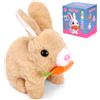 Asslye Giocattoli interattivi, coniglio che salta, coniglio di peluche piccoli, suoni e orecchie e naso si muovono, coniglietto di peluche per regali di Pasqua (marrone chiaro + confezione regalo)