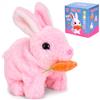 Asslye Giocattoli interattivi, coniglio che salta, coniglio di peluche piccoli, suoni e orecchie e naso si muovono, coniglietto di peluche per regali di Pasqua (rosa + confezione regalo)