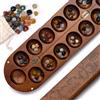 Lingle Set Mancala Deluxe: Tavola in legno reale con cerniera e 48 pietre preziose naturali miste - Pittogrammi africani autentici, design pieghevole per un gioco di strategia a 2 giocatori